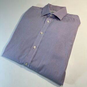 Charles Tyrwhitt Men's Extra-Slim Fit Dress Shirt Pink/Blue Check Non-Iron 16/34